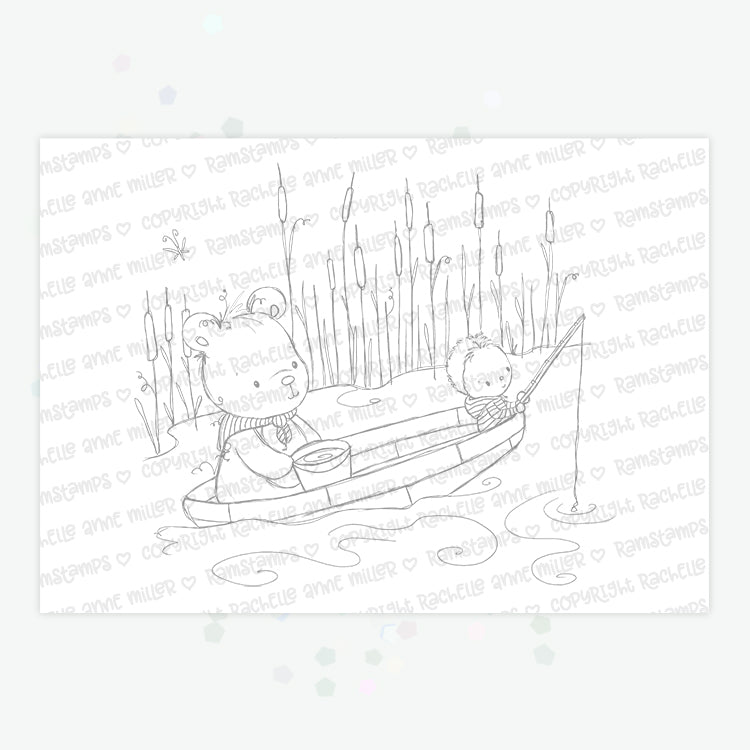 'Fishing with Bear' Digital Stamp