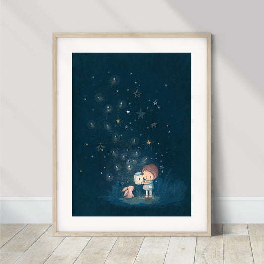 'Fireflies - Boy' Children's Wall Art Print