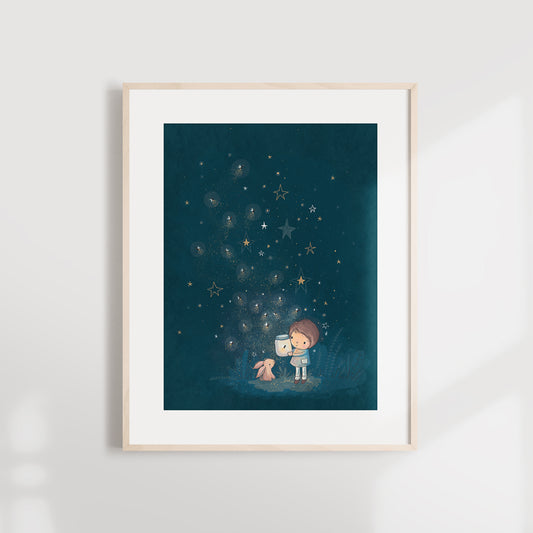 'Fireflies - Boy' Children's Wall Art Print
