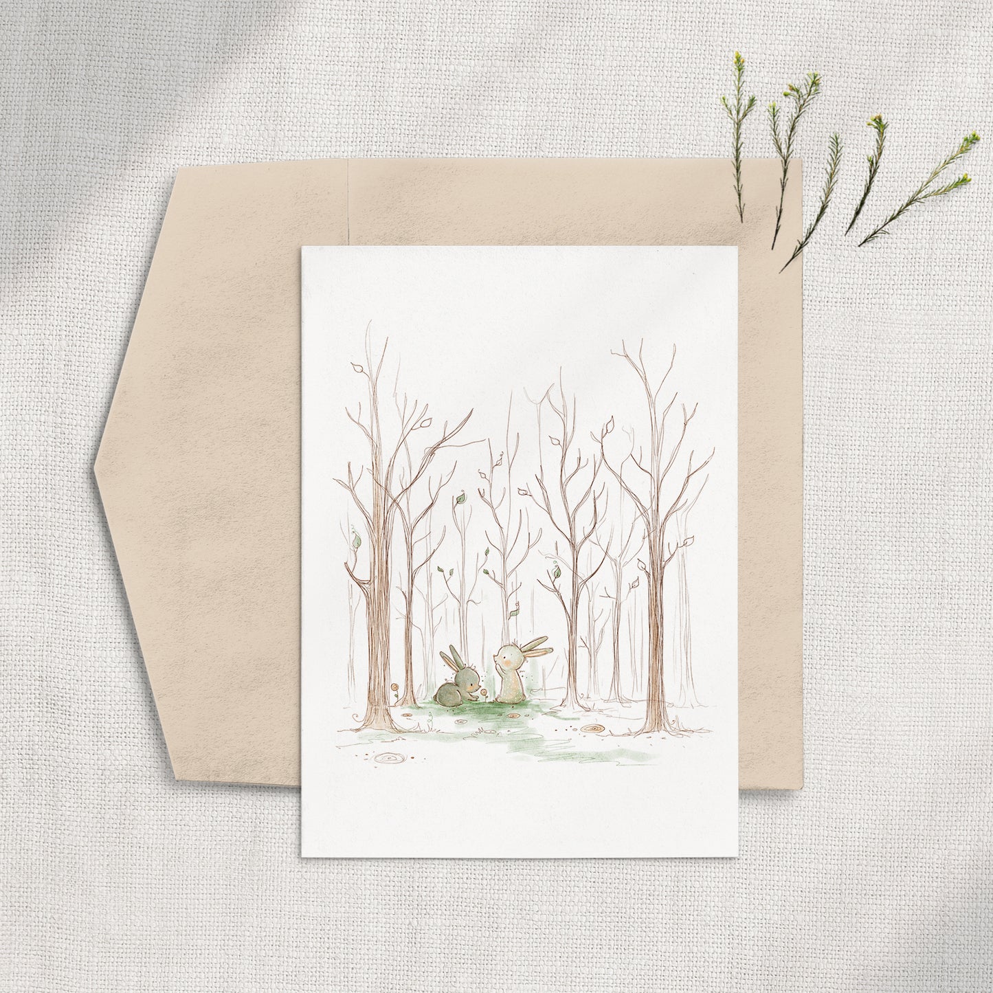 Forest Bunnies 5x7 Greeting Card