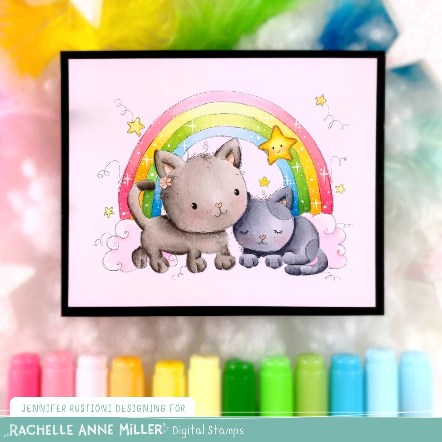 'Rainbow Cats' Digital Stamp