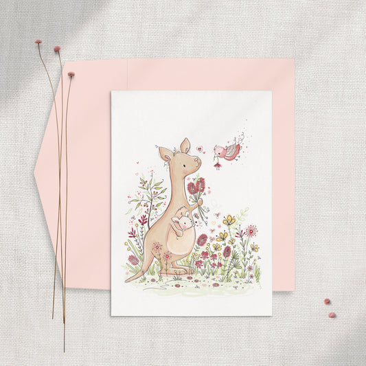 Kangaroo & Galah 5x7 Greeting Card