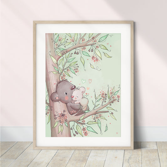 'Cuddling Koalas' Children's Wall Art Print