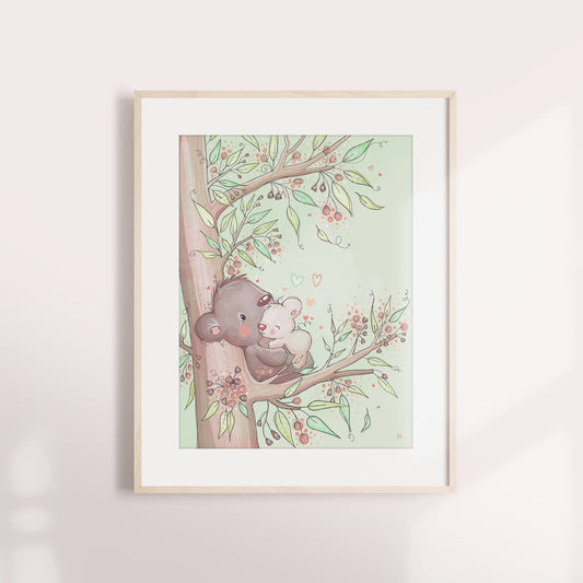 'Cuddling Koalas' Children's Wall Art Print