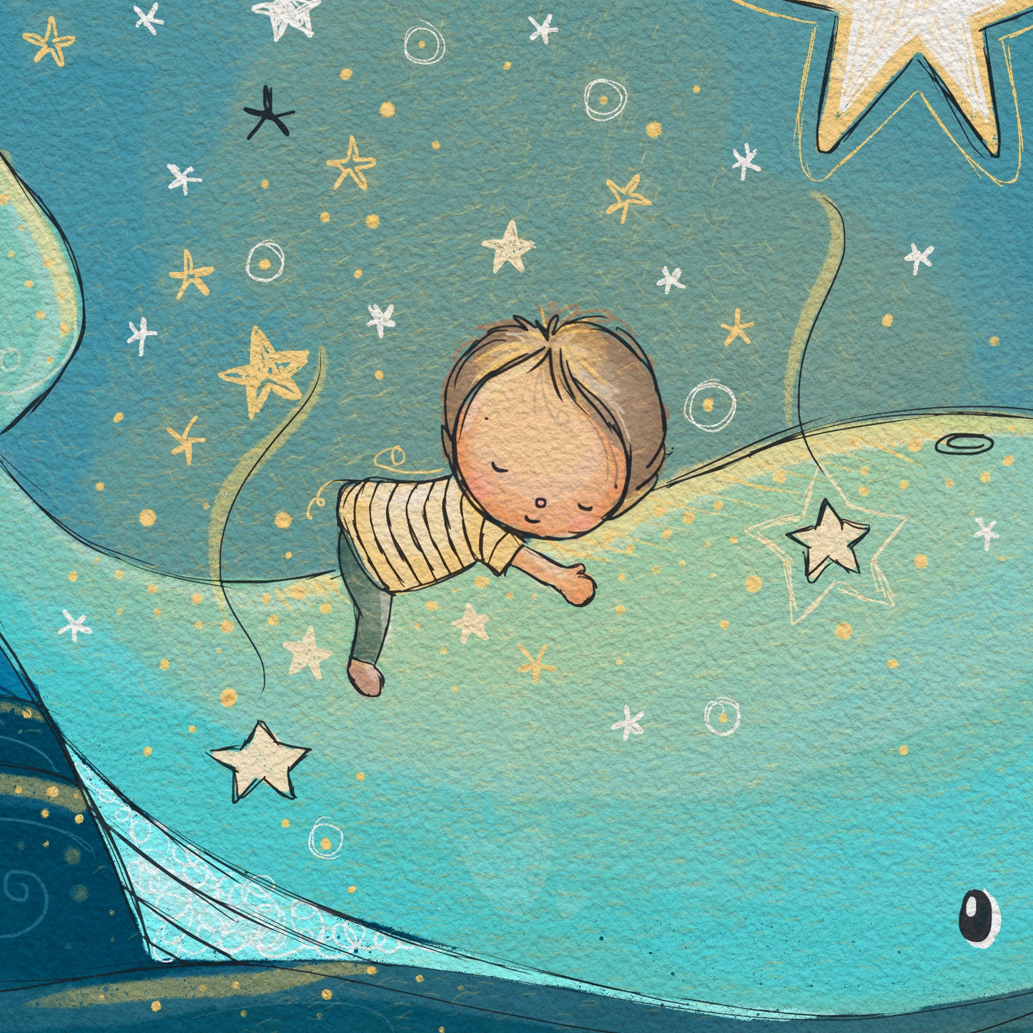 'Whale Dreams - Boy' Children's Wall Art Print