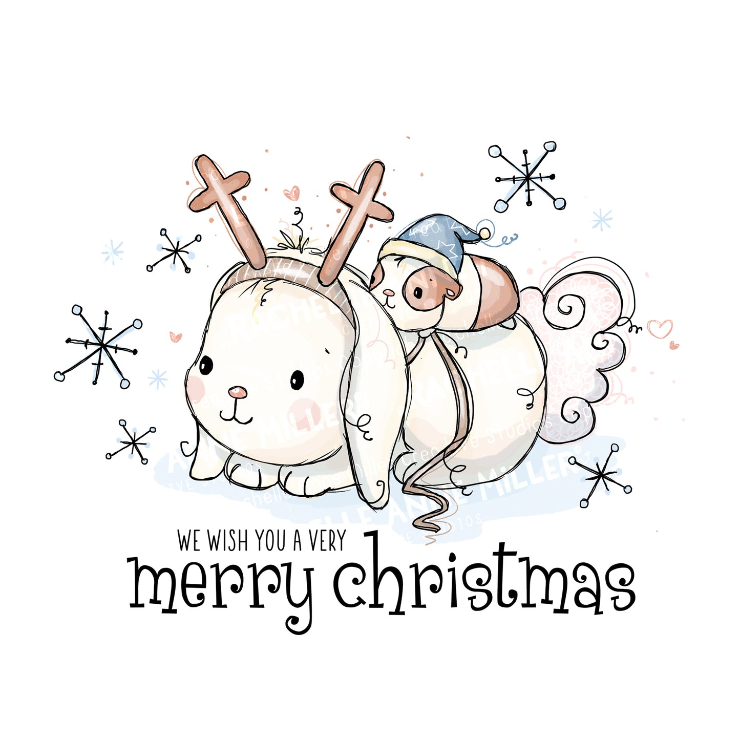'Bunny & Guinea: Reindeer Ride' Digital Stamp