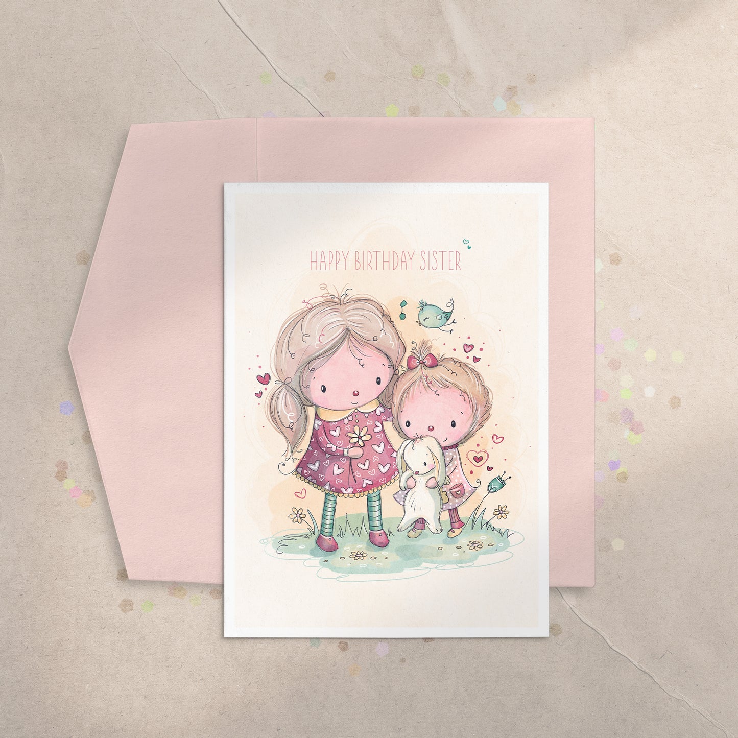 Little Sisters 5x7 Greeting Card