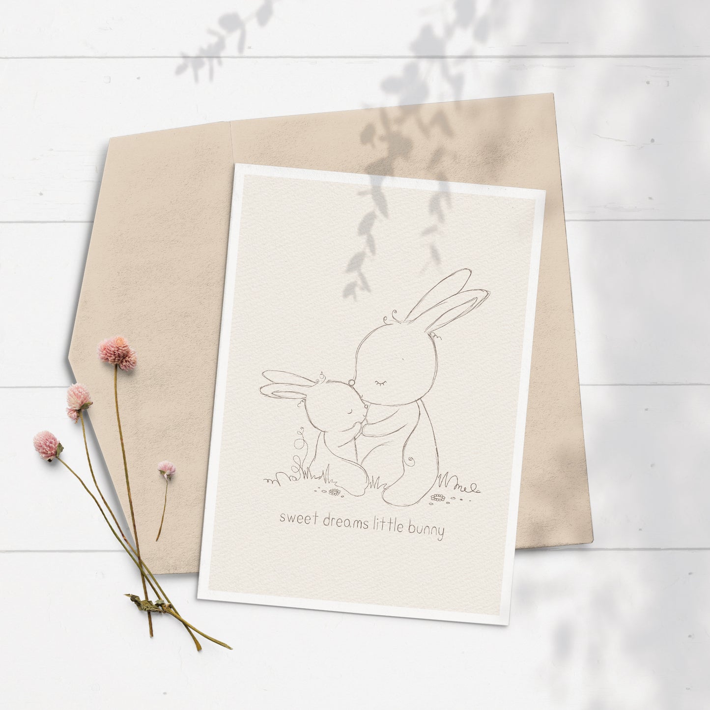 Baby Bunny Sketch 5x7 Greeting Card