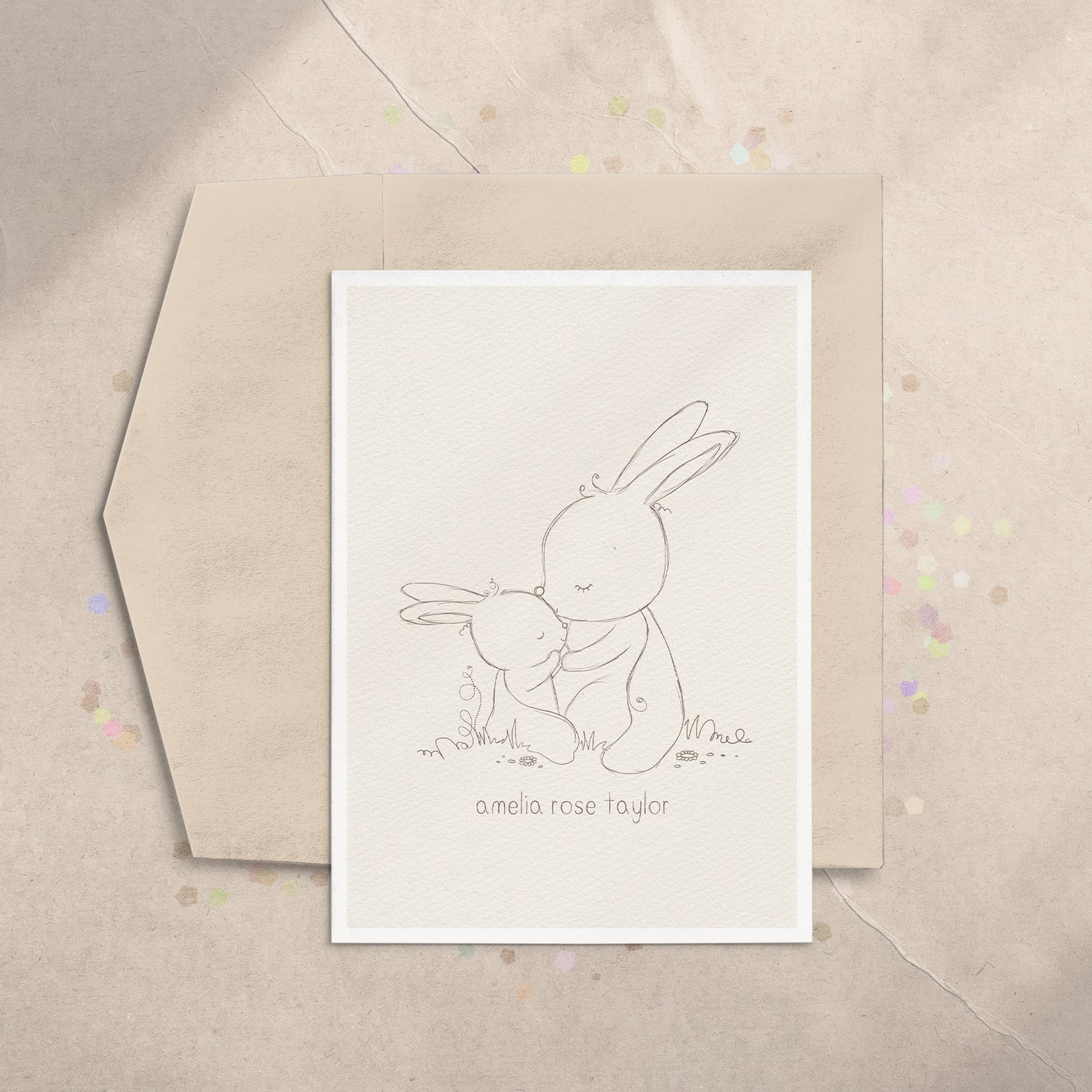 Baby Bunny Sketch 5x7 Greeting Card