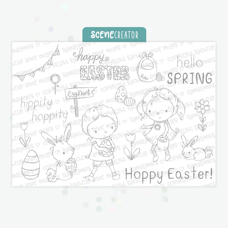 'Hoppy Easter' Scene Creator Digital Stamp