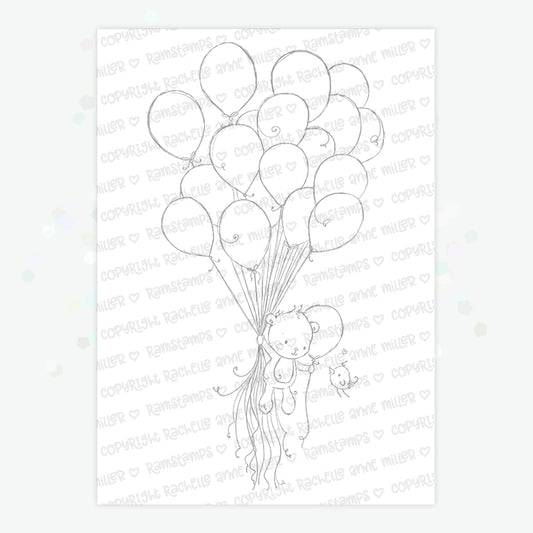 'Teddy's Balloons' Digital Stamp