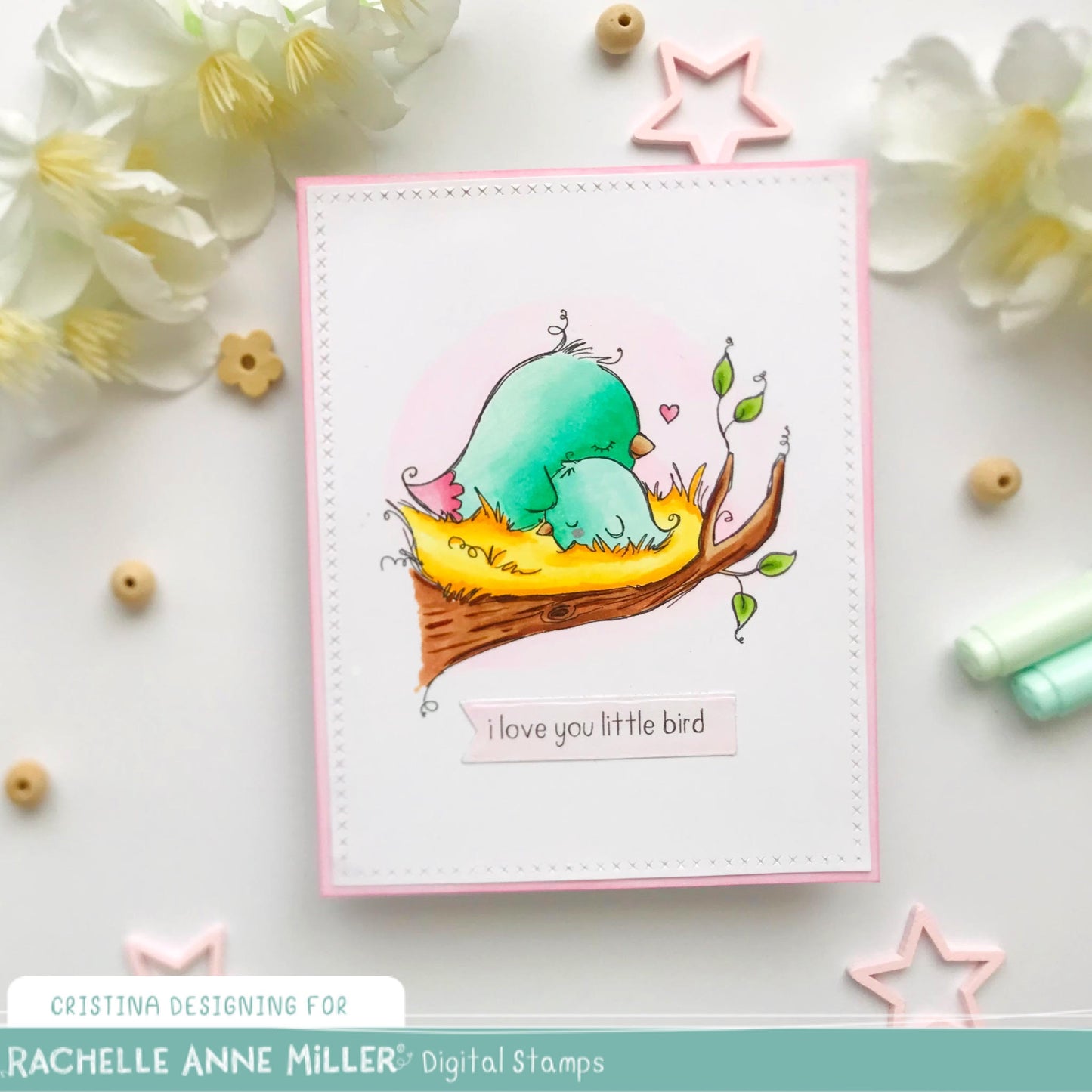 'Mother and Baby Bird' Digital Stamp